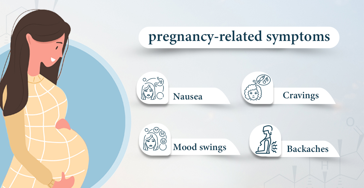 pregnancy related symptoms nausea, cravings, mood swings backaches